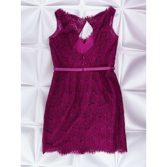 Belsoie Sz 12 V Neck Eyelash Lace Sheath Shift Dress Scalloped Berry Bridesmaid - Picture 5 of 7